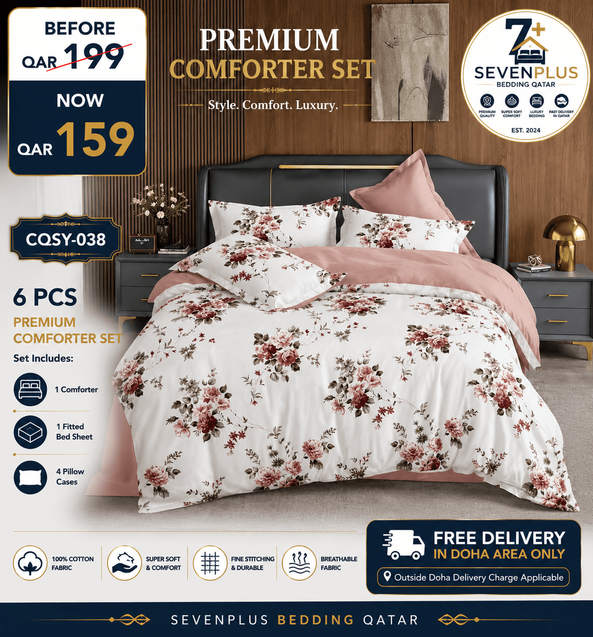 Premium Comforter Set 6 PCS – Cotton Bedding Set