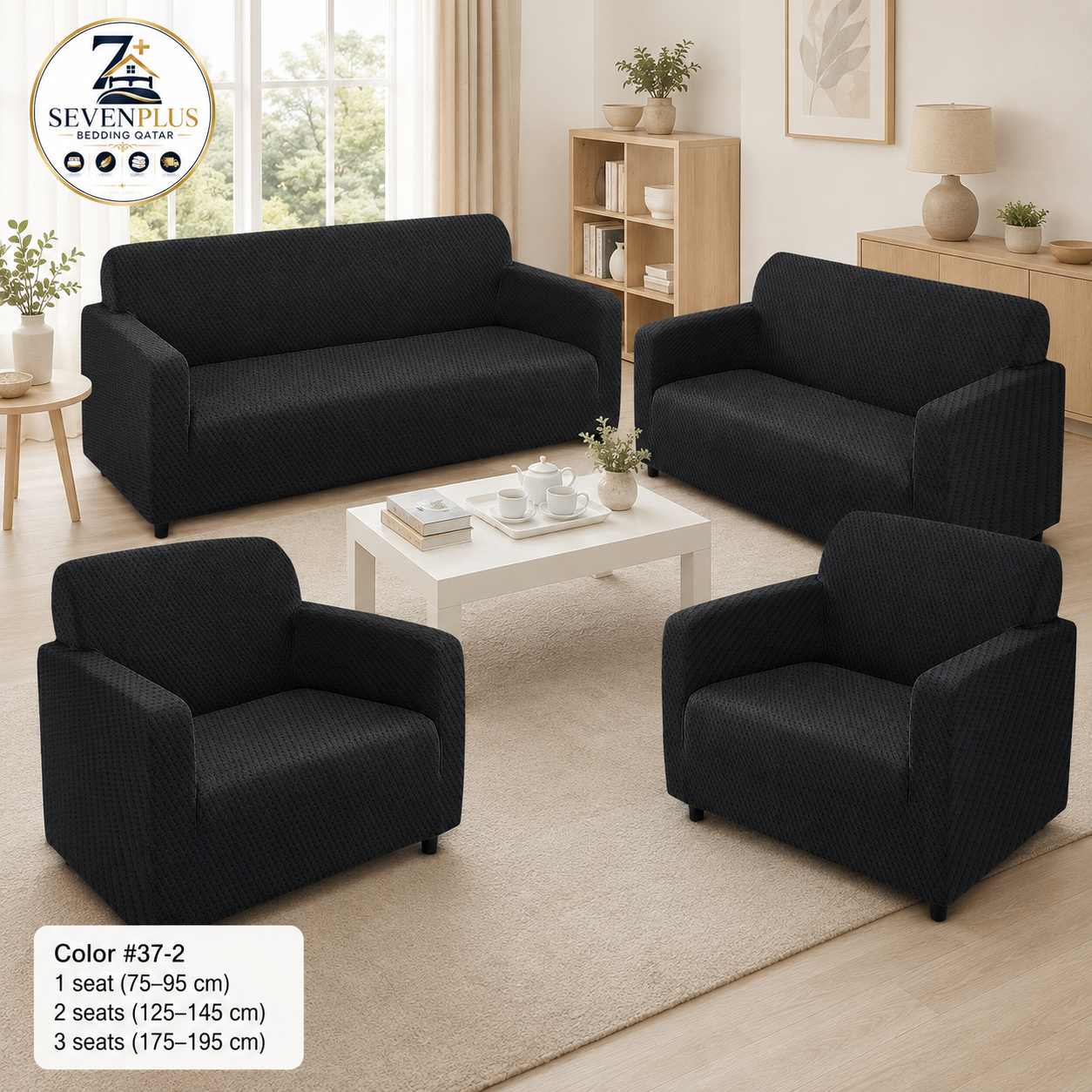 Premium Stretch Sofa Cover Set – Black | Color #37-2