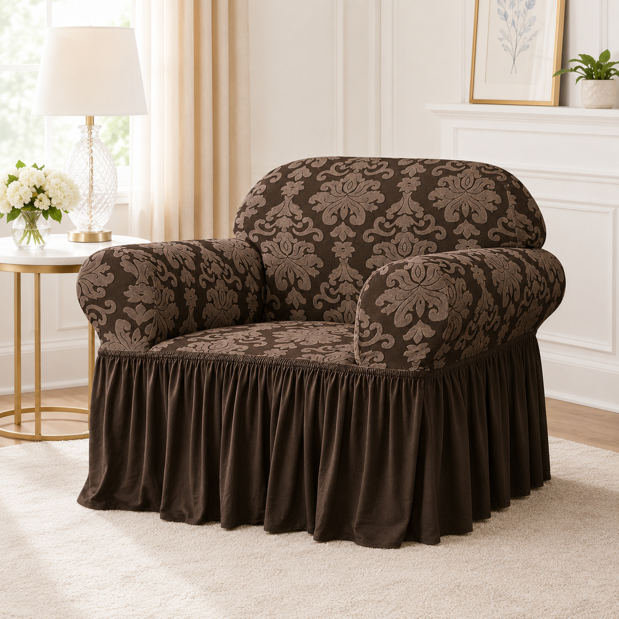 Premium Stretchable 1 Seater Chair Cover with Skirt