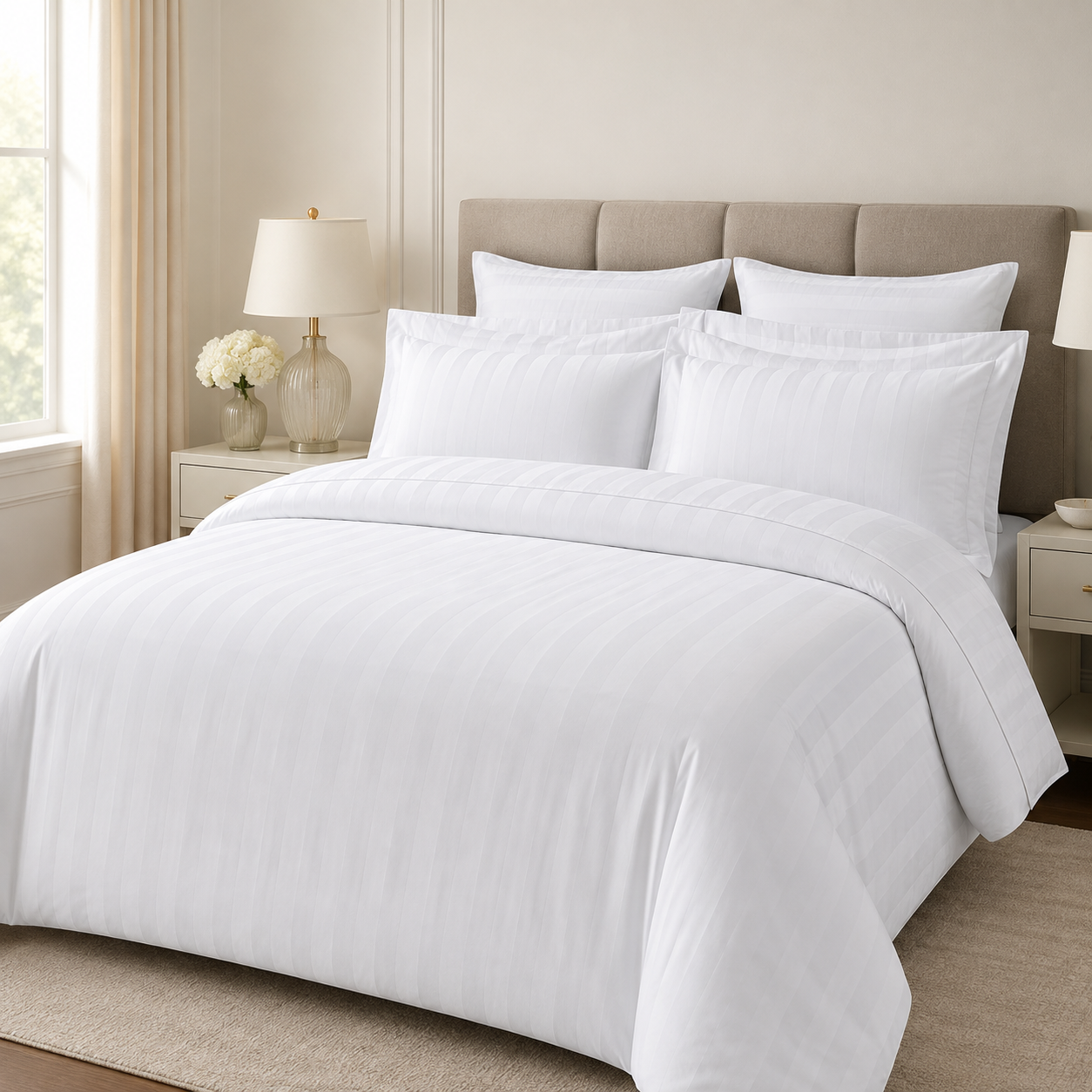 Premium White Stripe King Size Comforter Set – 6 Pieces