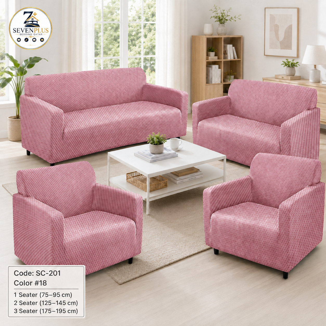 Premium Stretch Sofa Cover Set – Pink | Color #18
