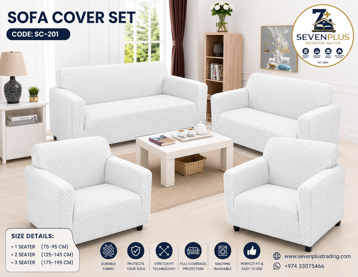 Premium Stretch Sofa Cover Set – White