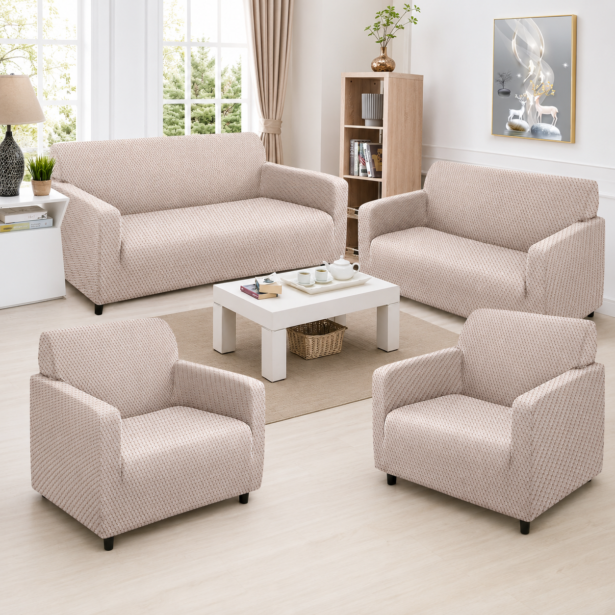 Premium Stretch Sofa Cover Set – Beige | Color #20